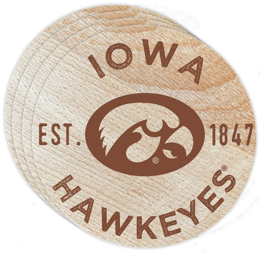 Iowa Hawkeyes Officially Licensed Wood Coasters (4-Pack) - Laser Engraved, Never Fade Design