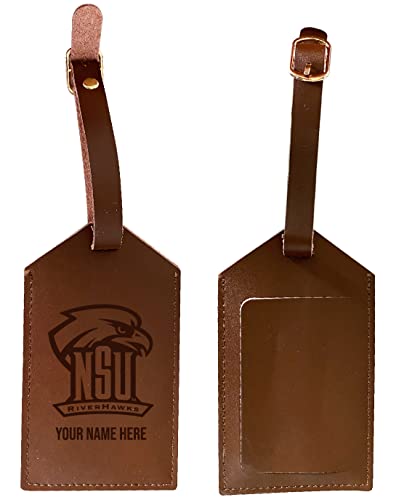 Northeastern State University Riverhawks Premium Leather Luggage Tag - Laser-Engraved Custom Name Option