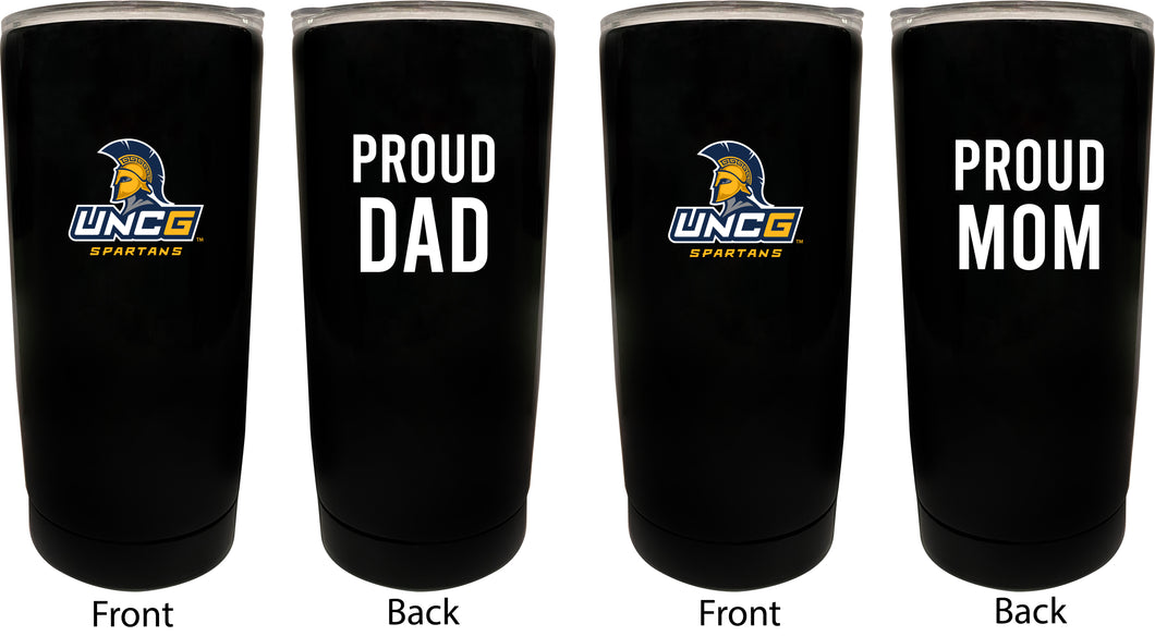 North Carolina Greensboro Spartans NCAA Insulated Tumbler - 16oz Stainless Steel Travel Mug Proud Mom and Dad Design Black