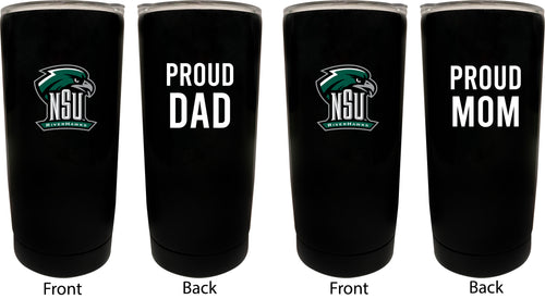 Northeastern State University Riverhawks NCAA Insulated Tumbler - 16oz Stainless Steel Travel Mug Proud Mom and Dad Design Black