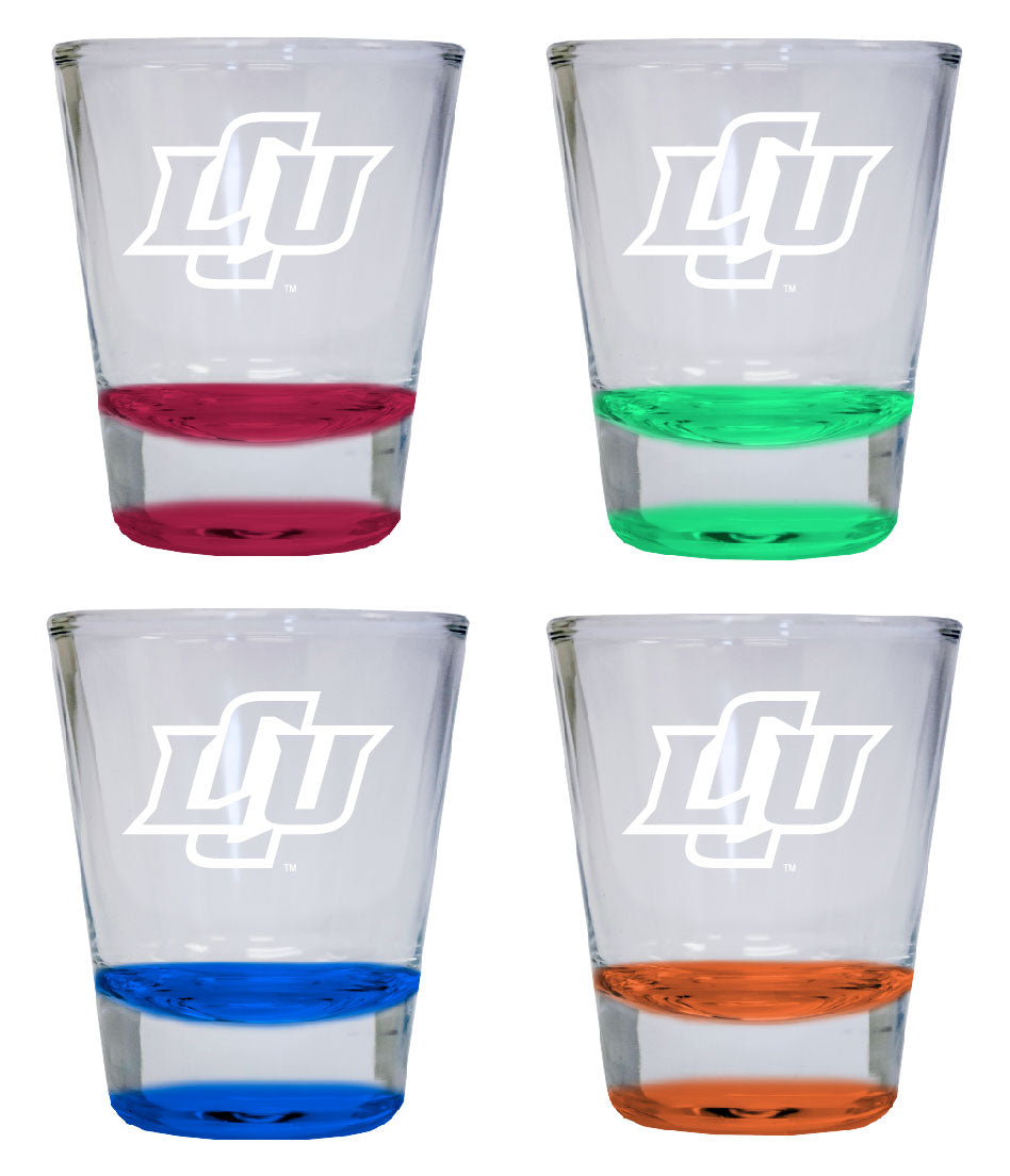 NCAA Lubbock Christian University Chaparral Collector's 2oz Laser-Engraved Spirit Shot Glass Red, Orange, Blue and Green 4-Pack