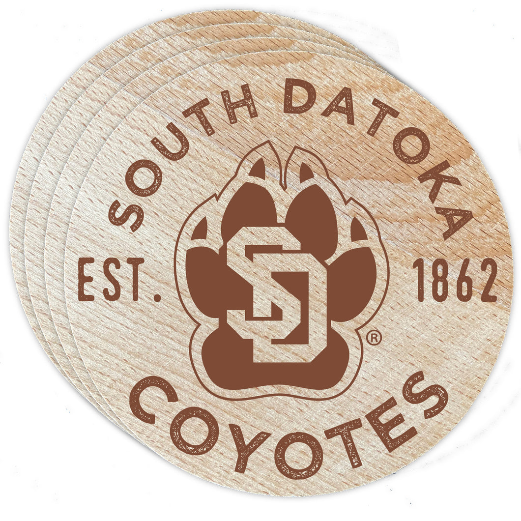 South Dakota Coyotes Officially Licensed Wood Coasters (4-Pack) - Laser Engraved, Never Fade Design