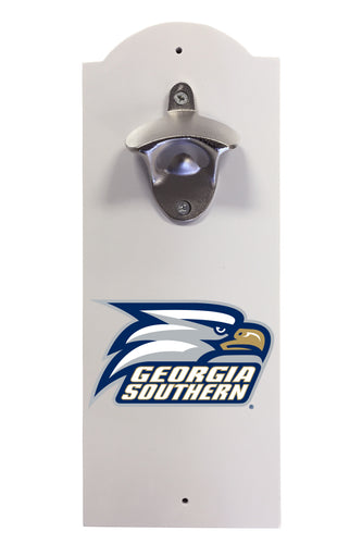 Georgia Southern Eagles Wall-Mounted Bottle Opener – Sturdy Metal with Decorative Wood Base for Home Bars, Rec Rooms & Fan Caves