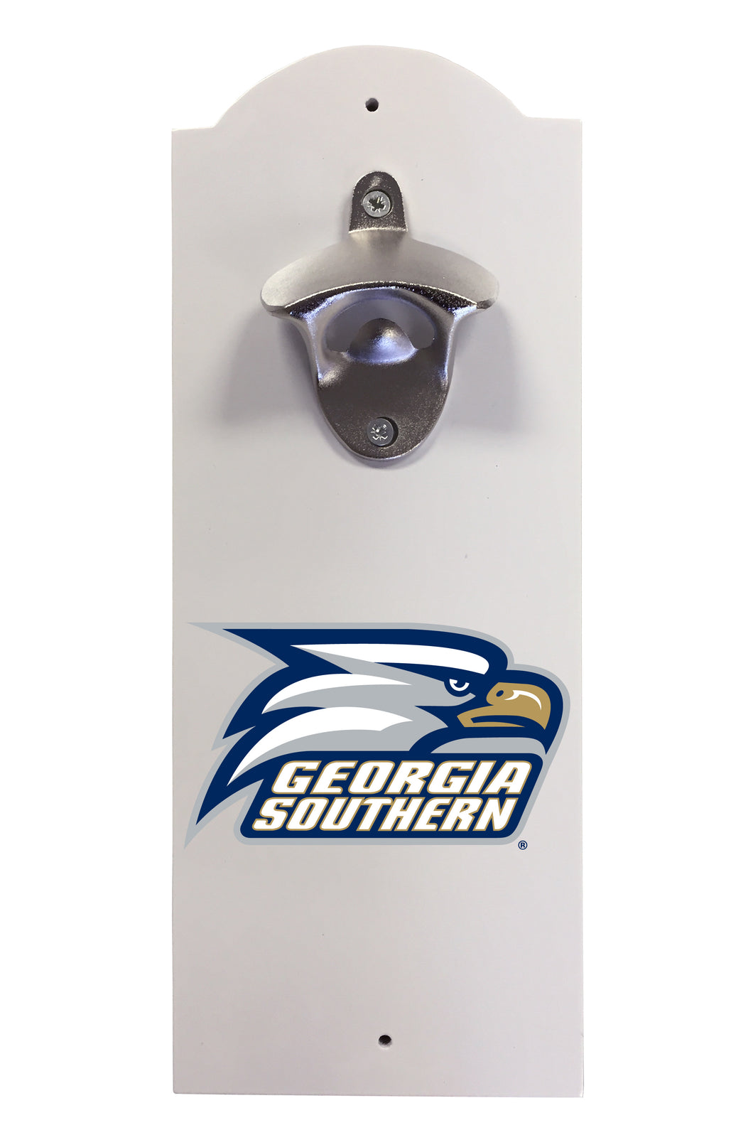 Georgia Southern Eagles Wall-Mounted Bottle Opener – Sturdy Metal with Decorative Wood Base for Home Bars, Rec Rooms & Fan Caves