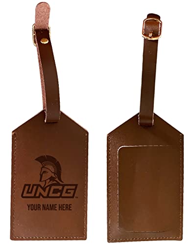 North Carolina Greensboro Spartans Premium Leather Luggage Tag - Laser-Engraved Custom Name Option