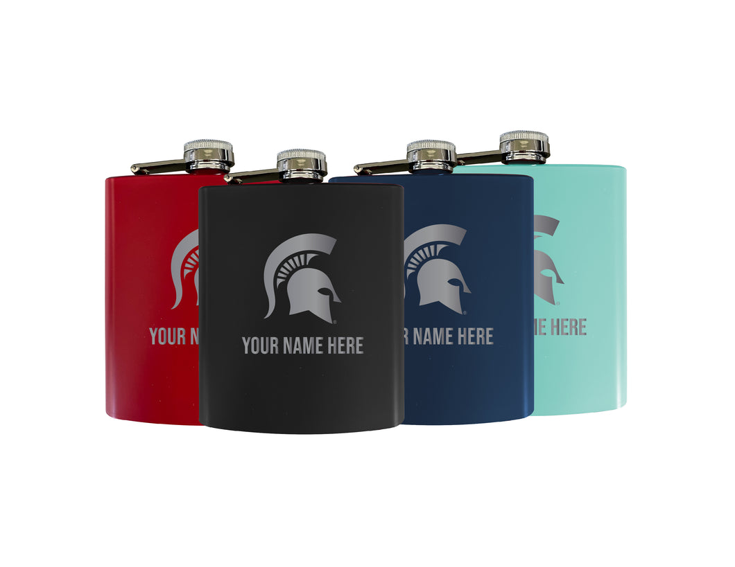 Michigan State Spartans Officially Licensed Personalized Stainless Steel Flask 7 oz - Custom Text, Matte Finish, Choose Your Color