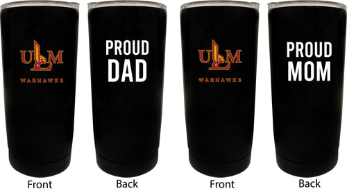 University of Louisiana Monroe NCAA Insulated Tumbler - 16oz Stainless Steel Travel Mug Proud Mom and Dad Design Black