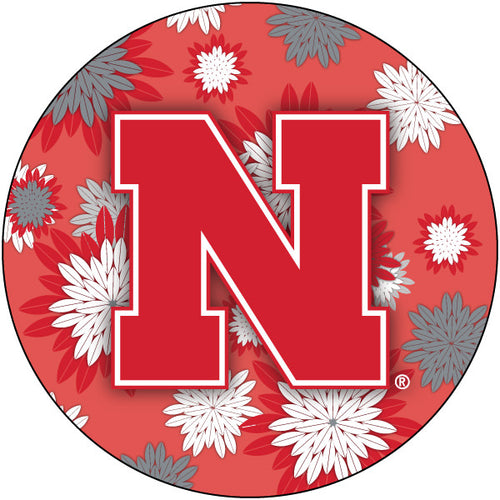 Nebraska Cornhuskers Round 4-Inch NCAA Floral Love Vinyl Sticker - Blossoming School Spirit Decal