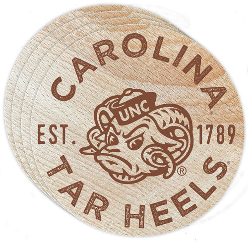 UNC Tar Heels Officially Licensed Wood Coasters (4-Pack) - Laser Engraved, Never Fade Design