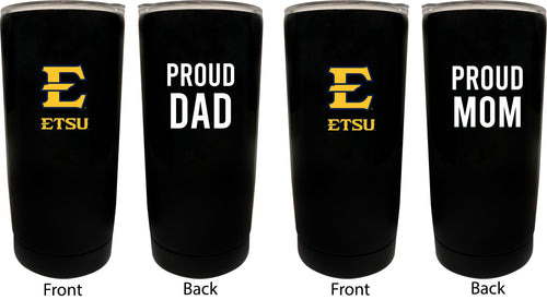 East Tennessee State University NCAA Insulated Tumbler - 16oz Stainless Steel Travel Mug Proud Mom and Dad Design Black