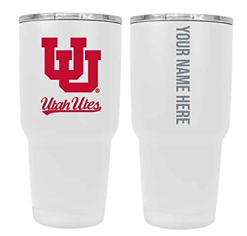 Custom Utah Utes White Insulated Tumbler - 24oz Engraved Stainless Steel Travel Mug