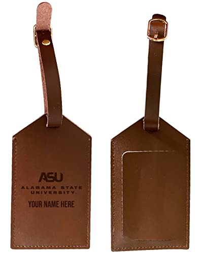 Alabama State University Premium Leather Luggage Tag - Laser-Engraved Custom Name Option