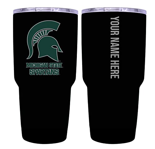 Custom Michigan State Spartans Black Insulated Tumbler - 24oz Engraved Stainless Steel Travel Mug