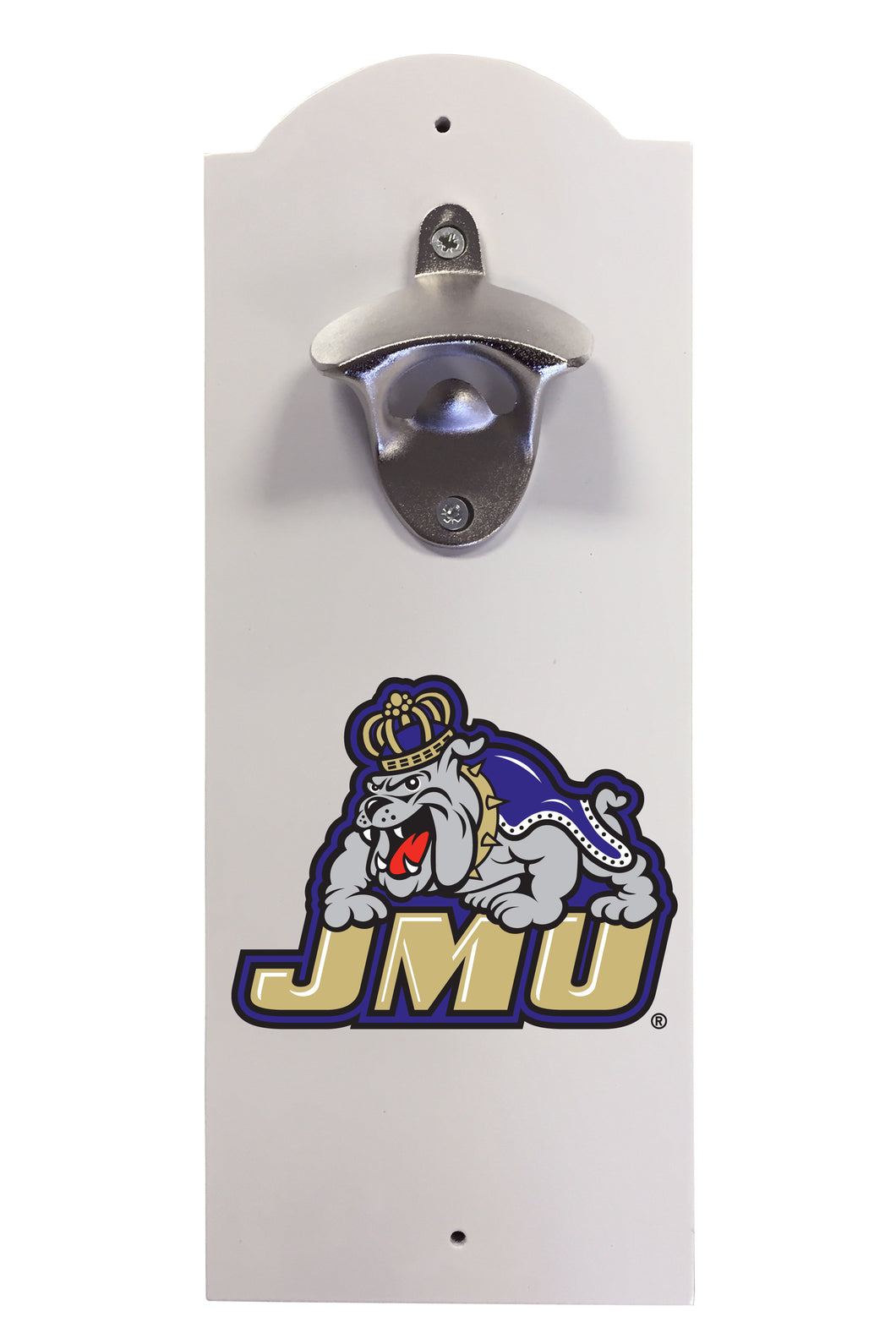 James Madison Dukes Wall-Mounted Bottle Opener – Sturdy Metal with Decorative Wood Base for Home Bars, Rec Rooms & Fan Caves