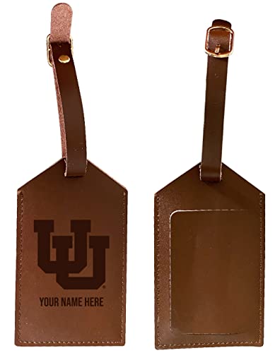 Utah Utes Premium Leather Luggage Tag - Laser-Engraved Custom Name Option