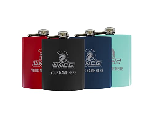 North Carolina Greensboro Spartans Officially Licensed Personalized Stainless Steel Flask 7 oz - Custom Text, Matte Finish, Choose Your Color