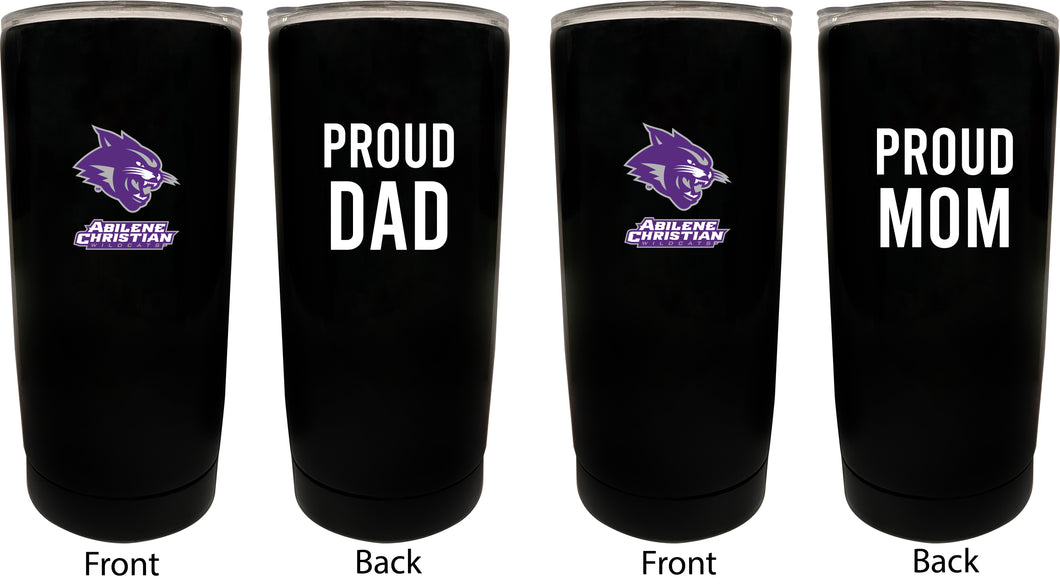 Abilene Christian University NCAA Insulated Tumbler - 16oz Stainless Steel Travel Mug Proud Mom and Dad Design Black