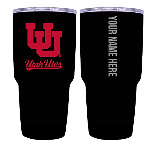 Custom Utah Utes Black Insulated Tumbler - 24oz Engraved Stainless Steel Travel Mug