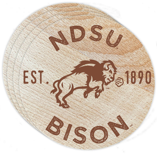 North Dakota State Bison Officially Licensed Wood Coasters (4-Pack) - Laser Engraved, Never Fade Design