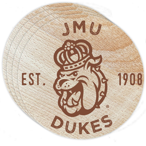 James Madison Dukes Officially Licensed Wood Coasters (4-Pack) - Laser Engraved, Never Fade Design