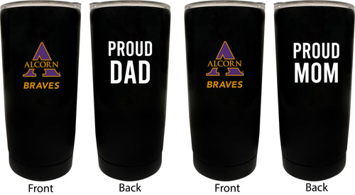 Alcorn State Braves NCAA Insulated Tumbler - 16oz Stainless Steel Travel Mug Proud Mom and Dad Design Black