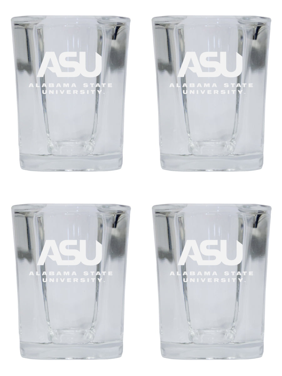 Alabama State University NCAA Collector's Edition 2oz Square Shot Glass - Laser Etched Logo 4-Pack