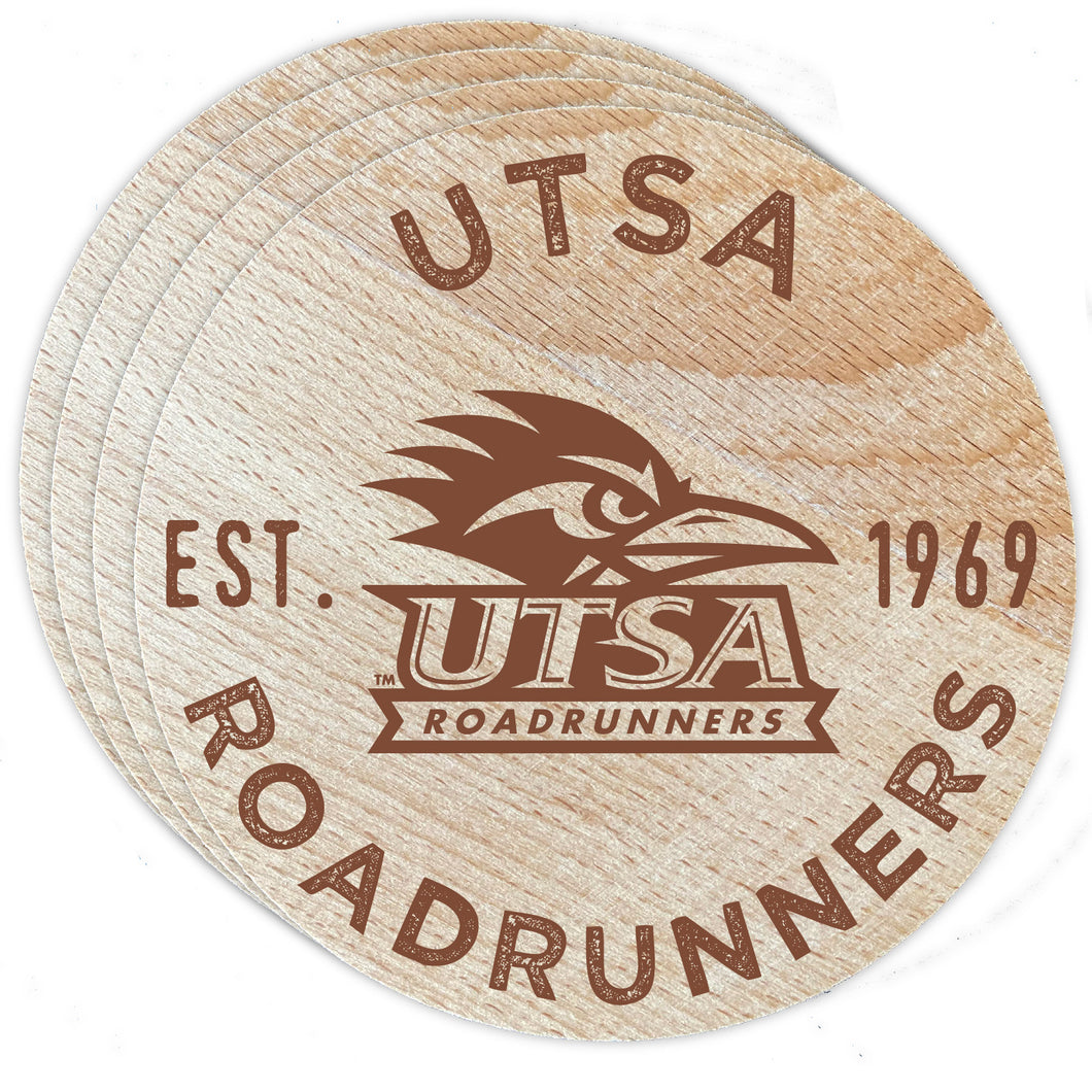 UTSA Road Runners Officially Licensed Wood Coasters (4-Pack) - Laser Engraved, Never Fade Design