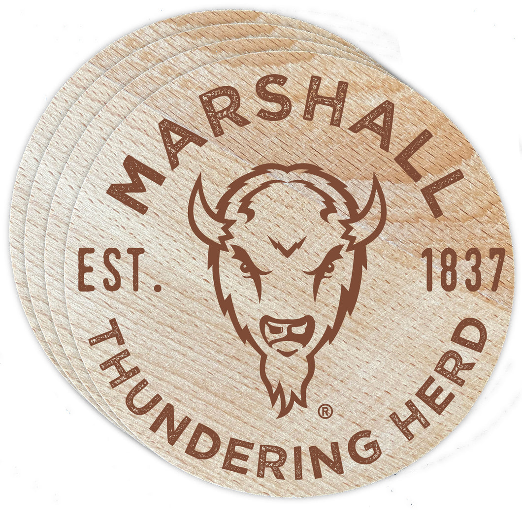 Marshall Thundering Herd Officially Licensed Wood Coasters (4-Pack) - Laser Engraved, Never Fade Design