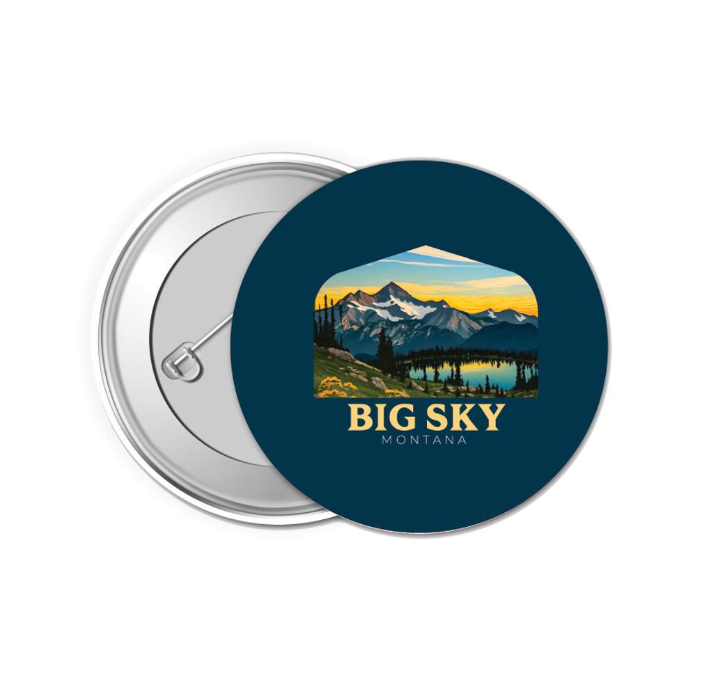 Big Sky Montana Mountain and Lake Design Souvenir Small 1-Inch Button Pin 4 Pack