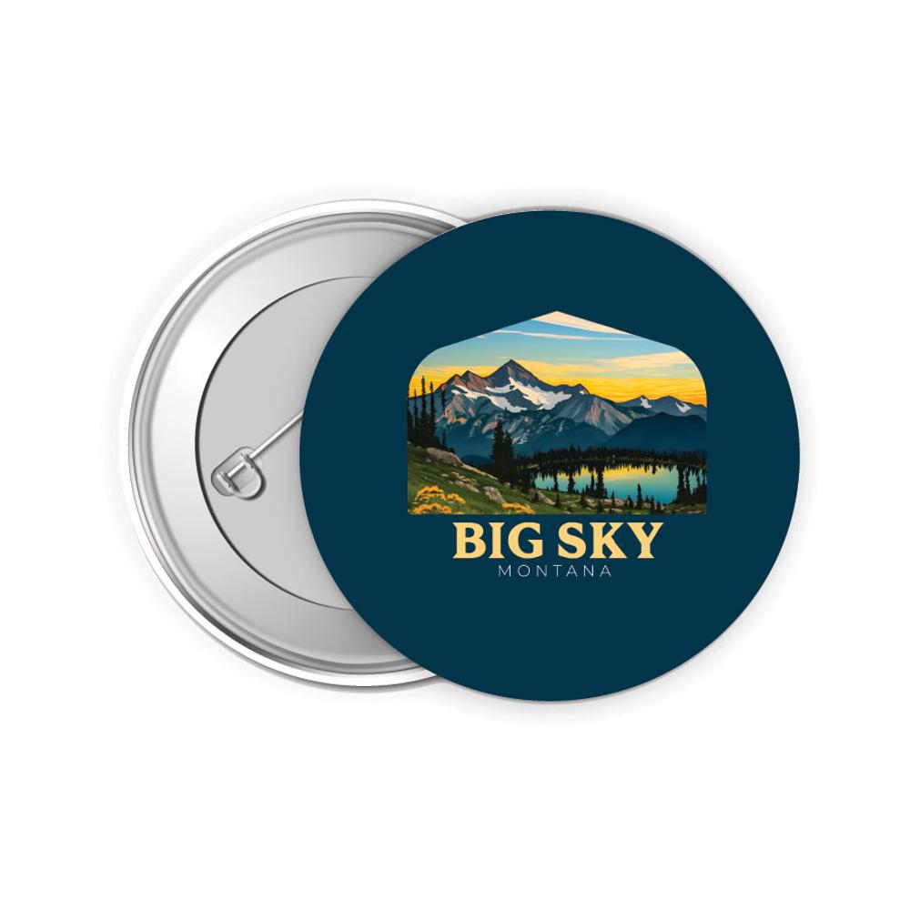 Big Sky Montana Mountain and Lake Design Souvenir Small 2-Inch Button Pin 4 Pack