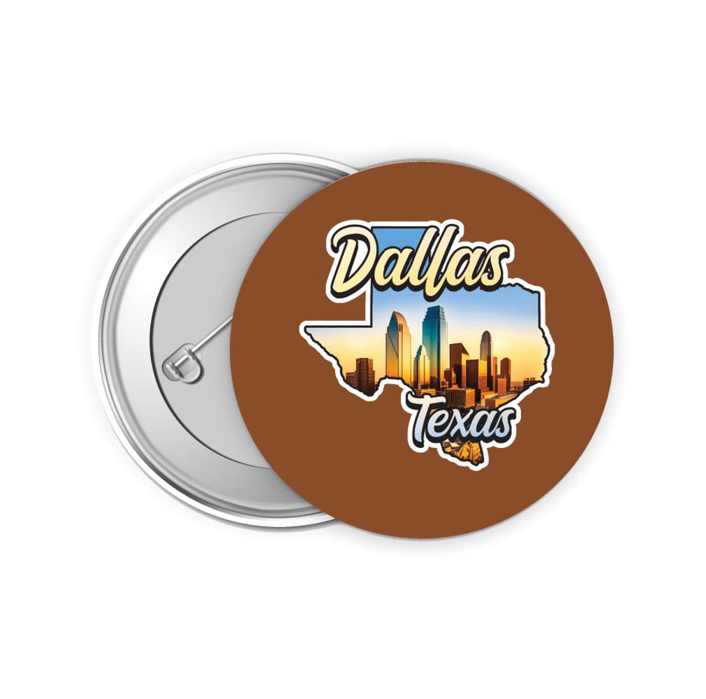 Dallas Texas Design A Souvenir Small 2-Inch Button Pin 4 Pack