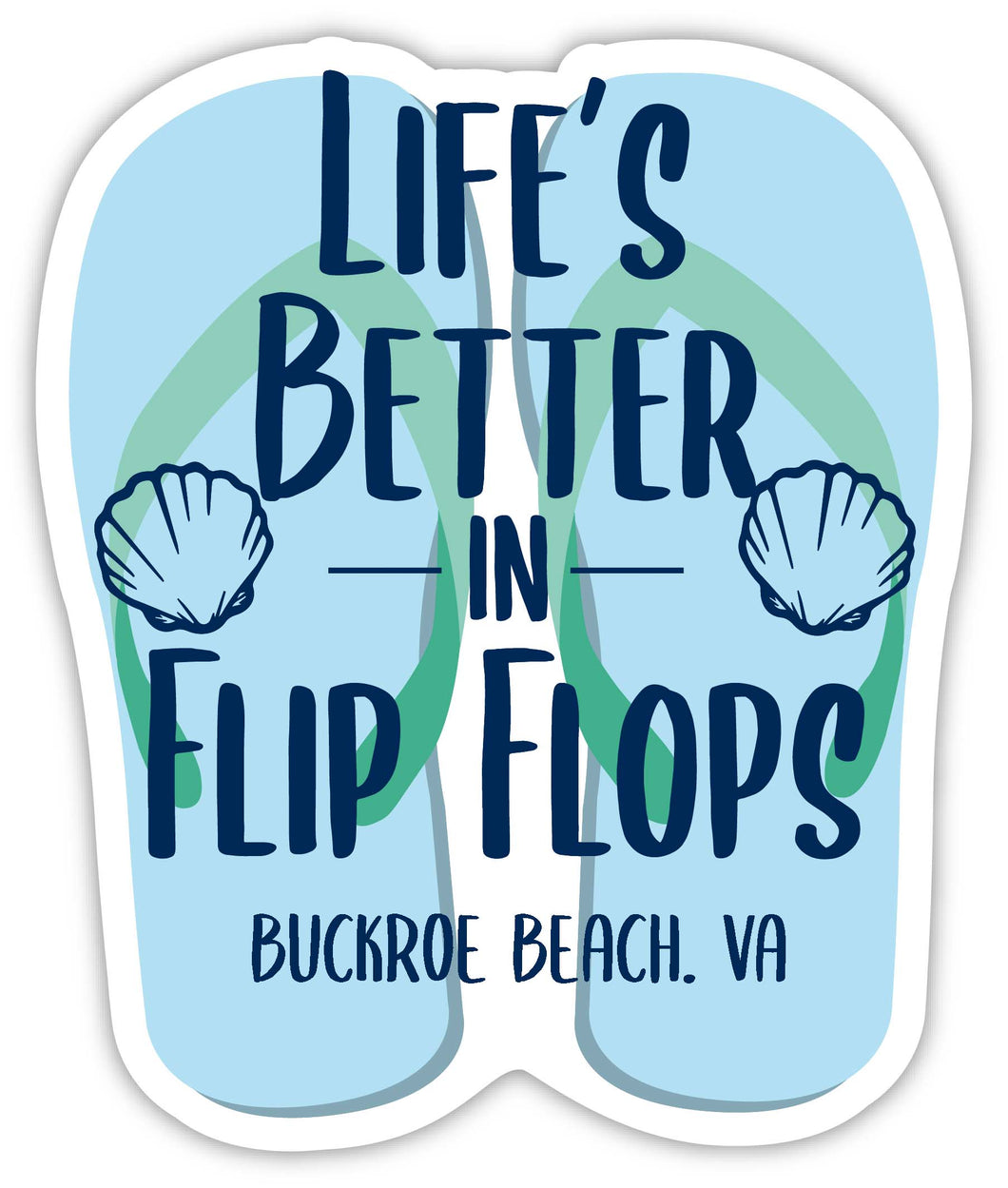 Buckroe Beach Virginia Souvenir 4 Inch Vinyl Decal Sticker Flip Flop Design