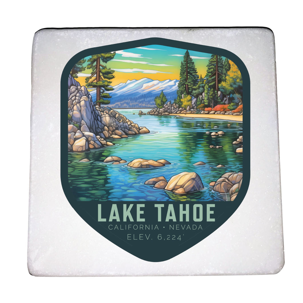 Lake Tahoe California Design B Souvenir 4x4-Inch Coaster Marble  4 Pack