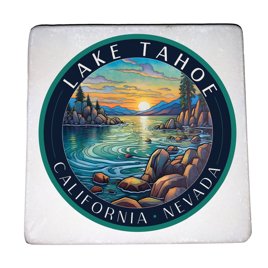 Lake Tahoe California Design C Souvenir 4x4-Inch Coaster Marble  4 Pack