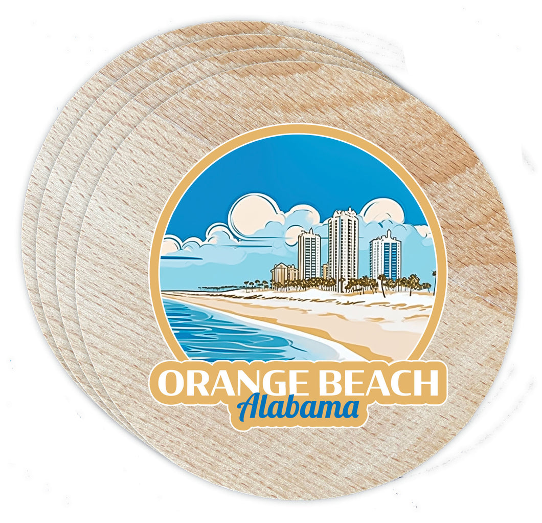 Orange Beach Alabama Design A Souvenir Coaster Wooden 3.5 x 3.5-Inch 4 Pack