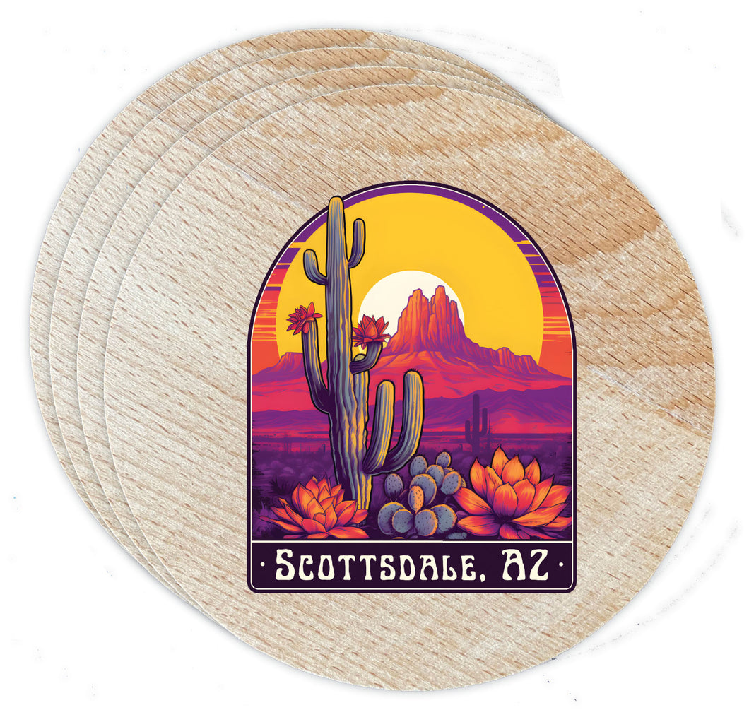 Scottsdale Arizona Design B Souvenir Coaster Wooden 3.5 x 3.5-Inch 4 Pack