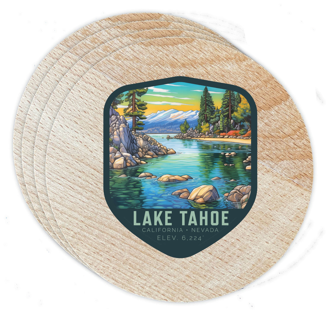 Lake Tahoe California Design B Souvenir Coaster Wooden 3.5 x 3.5-Inch 4 Pack