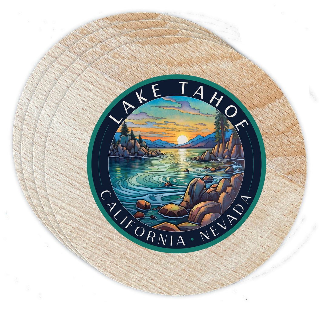 Lake Tahoe California Design C Souvenir Coaster Wooden 3.5 x 3.5-Inch 4 Pack