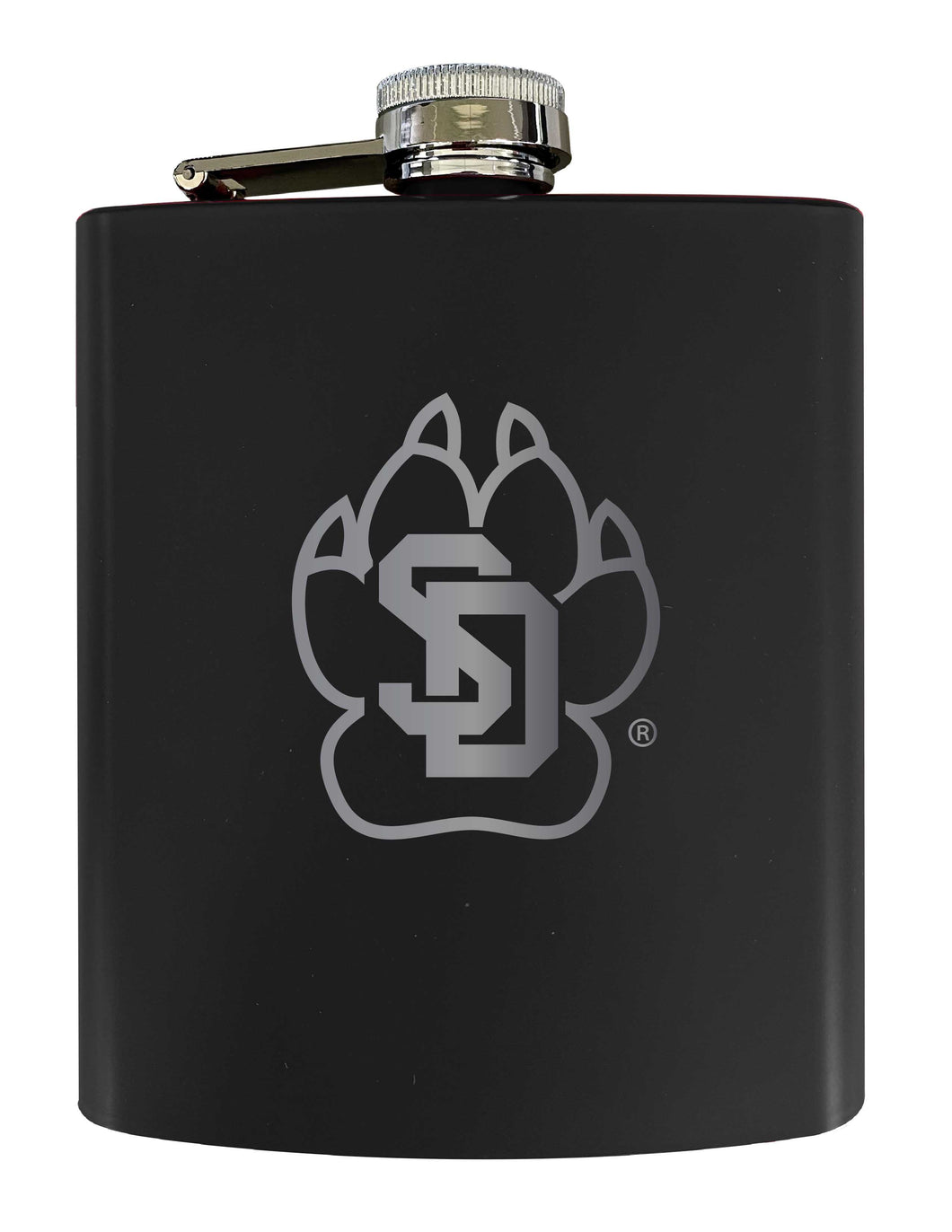 South Dakota Coyotes Stainless Steel Etched Flask 7 oz - Officially Licensed, Choose Your Color, Matte Finish