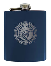 Load image into Gallery viewer, University of Tampa Spartans Stainless Steel Etched Flask 7 oz - Officially Licensed, Choose Your Color, Matte Finish
