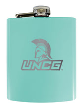 Load image into Gallery viewer, North Carolina Greensboro Spartans Stainless Steel Etched Flask 7 oz - Officially Licensed, Choose Your Color, Matte Finish
