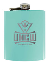 Load image into Gallery viewer, North Carolina Wilmington Seahawks Stainless Steel Etched Flask 7 oz - Officially Licensed, Choose Your Color, Matte Finish
