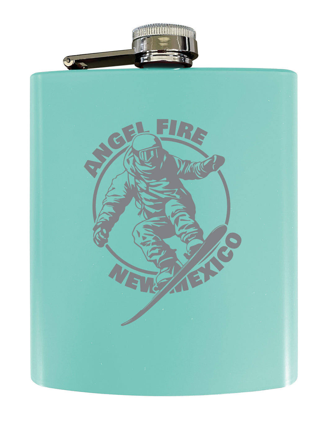 Angel Fire New Mexico Souvenir 7 oz Engraved Steel Flask Matte Finish