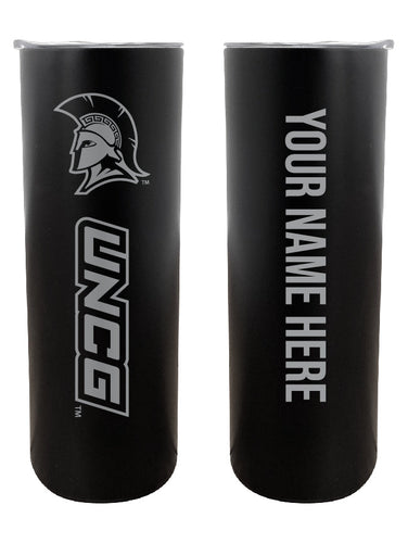 North Carolina Greensboro Spartans Etched Custom NCAA Skinny Tumbler - 20oz Personalized Stainless Steel Insulated Mug