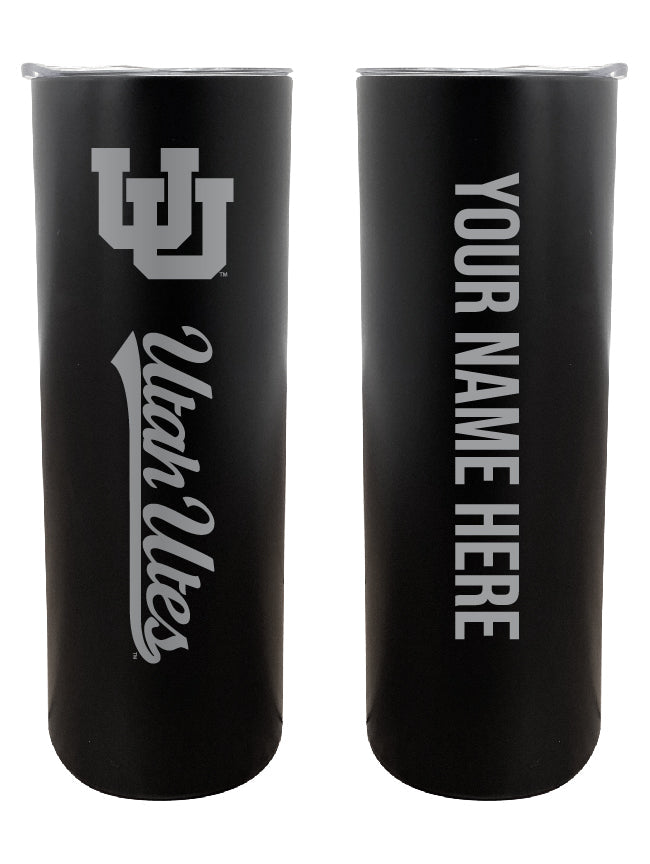 Utah Utes Etched Custom NCAA Skinny Tumbler - 20oz Personalized Stainless Steel Insulated Mug