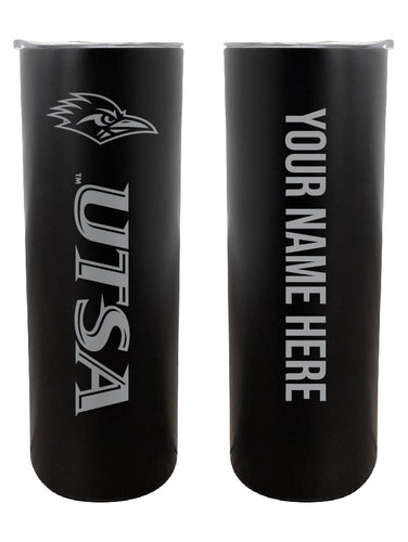 UTSA Road Runners Etched Custom NCAA Skinny Tumbler - 20oz Personalized Stainless Steel Insulated Mug