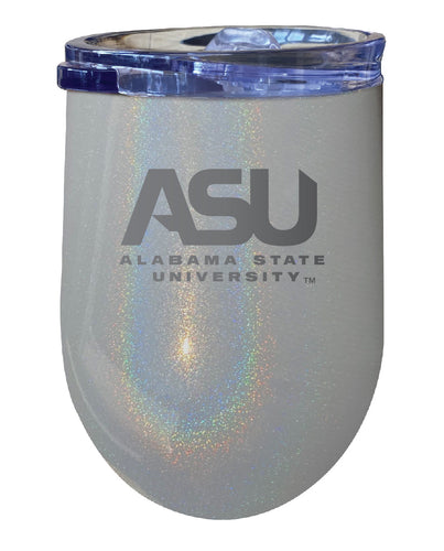 Alabama State University NCAA Laser-Etched Wine Tumbler - 12oz Rainbow Glitter Gray Stainless Steel Insulated Cup