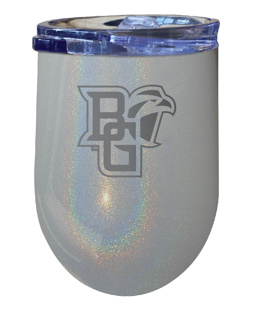 Bowling Green Falcons NCAA Laser-Etched Wine Tumbler - 12oz Rainbow Glitter Gray Stainless Steel Insulated Cup