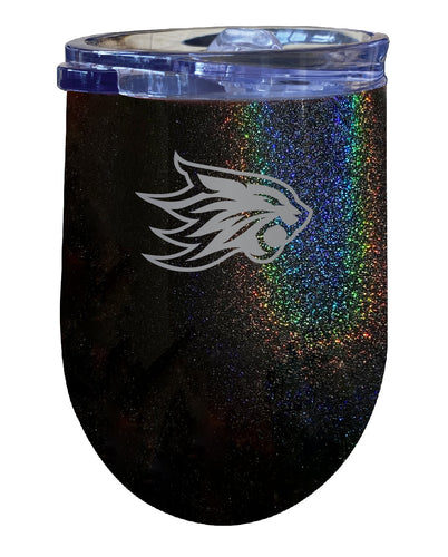 California State University, Chico NCAA Laser-Etched Wine Tumbler - 12oz Rainbow Glitter Black Stainless Steel Insulated Cup