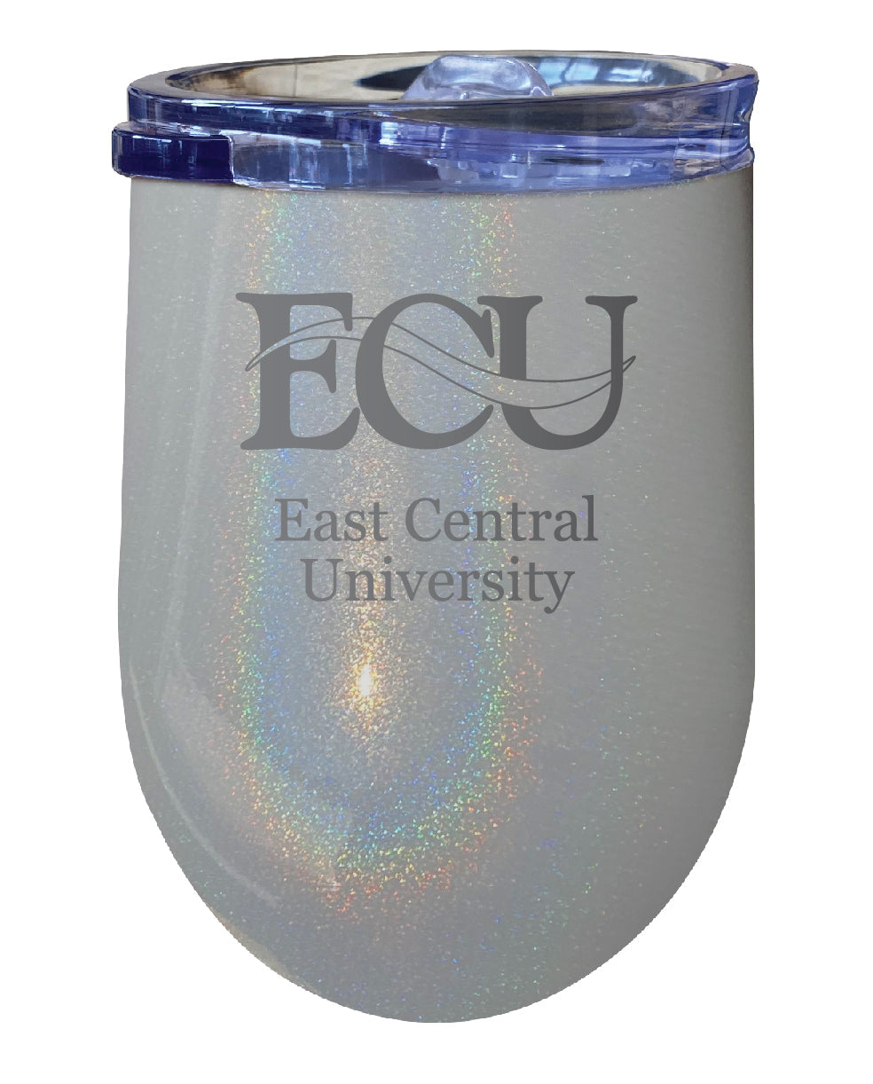 East Central University Tigers NCAA Laser-Etched Wine Tumbler - 12oz Rainbow Glitter Gray Stainless Steel Insulated Cup